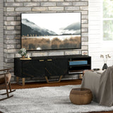 HOMCOM Marble Effect TV Unit, TV Stand Cabinet for up to 70" TVs, Modern TV Cabinet with Shelves and Storage Cupboard, Fluted Door, Extra Centre Leg, Cable Management for Living Room, Black