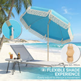Outsunny 1.7 m Beach Umbrella with Sand Anchor, 30 Tilting Fringed Beach Garden Parasol with Adjustable Height, Grey