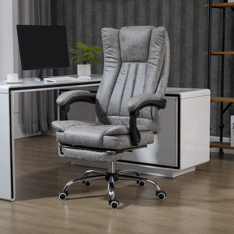 Vinsetto Home Office Chair Microfibre Desk Chair with Reclining Function Armrests Swivel Wheels Footrest Grey