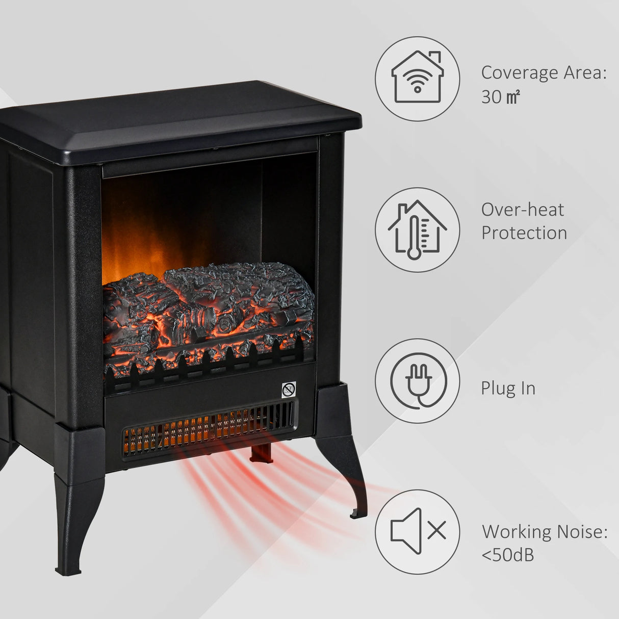 HOMCOM Electric Fireplace Stove, Free standing Fireplace Heater with Realistic Flame Effect, Adjustable Temperature and Overheat Protection, Black