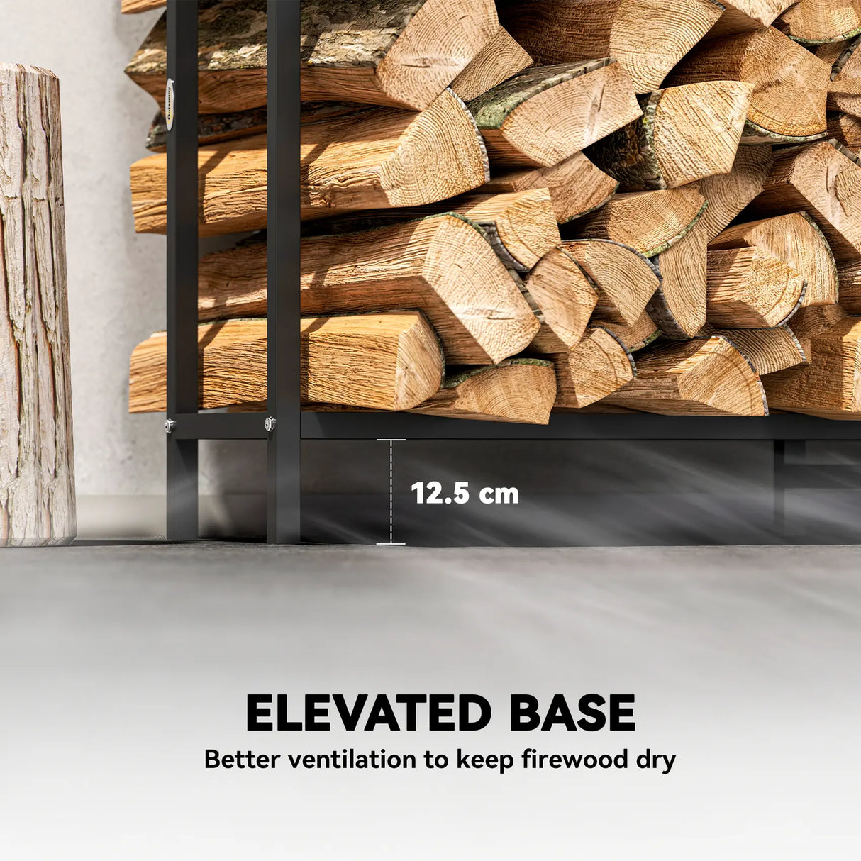 Outsunny 6.5 FT Steel Firewood Log Rack with 300 kg Capacity, Heavy Duty Indoor Outdoor Fireplace Wood Storage Shelf, Log Holder/Stand with Extra Support Legs, Decorative Bonfire Pattern, Black