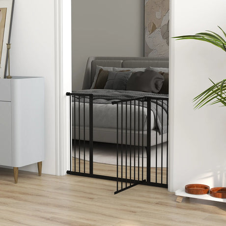 PawHut Dog Gate Pet Safety Gate Stair Barrier Pressure Fit Adjustable 76-82/86-97/101-107 cm, Black