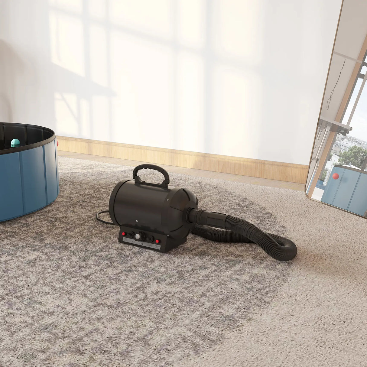 PawHut Dog Hair Dryer Pet Grooming Blaster Dryer Blower Adjustable Temperature Speed with 2.1M Flexible Hose 3 Nozzles - Black