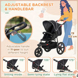 HOMCOM Foldable Three-Wheeler Baby Stroller w/ Canopy, Storage Basket - Black