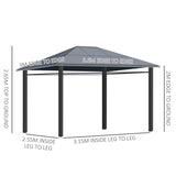 Outsunny 3 x 3.6m Hardtop Gazebo Canopy with Polycarbonate Roof, Permanent Pavilion Garden Gazebo with Curtains for Patio, Deck, Grey