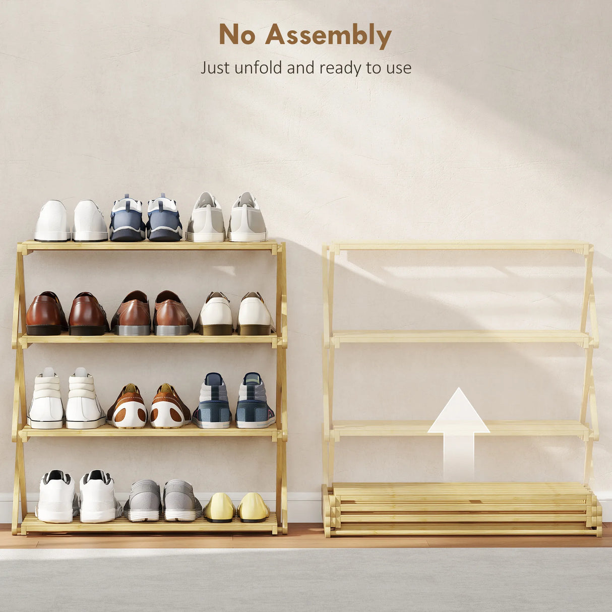 HOMCOM 4-Tier Bamboo Shoe Rack, No Assembly - Natural