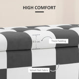 HOMCOM 114 x 47 x 47cm Velvet Storage Ottoman, Button-tufted Footstool Box, Toy Chest with Lid for Living Room, Bedroom, Dark Grey and White