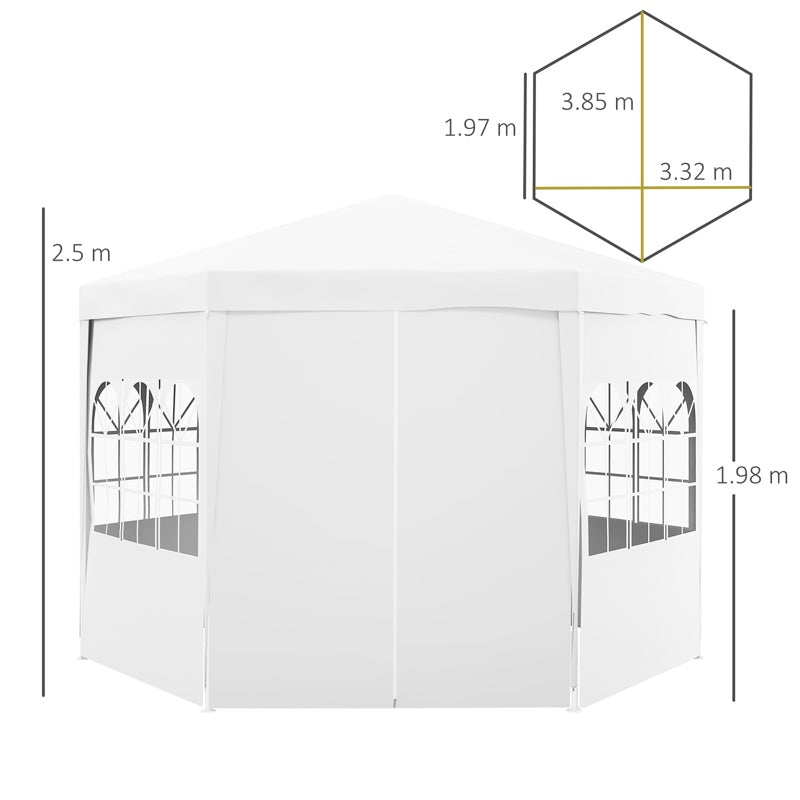 Outsunny 4 m Party Tent Wedding Gazebo Outdoor Waterproof PE Canopy Shade with 6 Removable Side Walls