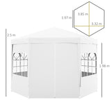 Outsunny 4 m Party Tent Wedding Gazebo Outdoor Waterproof PE Canopy Shade with 6 Removable Side Walls