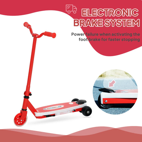 AIYAPLAY Electric Scooter for Kids Aged 4-7 Years, with Flashing LED Lights, Rear Auxiliary Wheels, Red