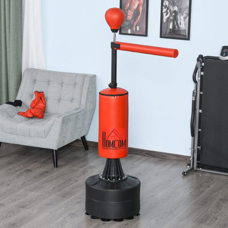 HOMCOM 155-205cm 3-IN-1 Freestanding Boxing Punch Bag Stand, Boxing Speed Trainer with Rotating Flexible Arm, Speed Ball, Fillable Base