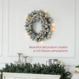 HOMCOM 60" Snowy Pine Cone and Berry Christmas Wreath, with LED Lights