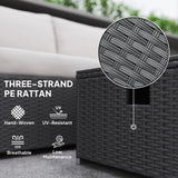 Outsunny Five Piece Rattan Garden Furniture Set with Gas Fire Pit Table and Footstool - Black and Cream White