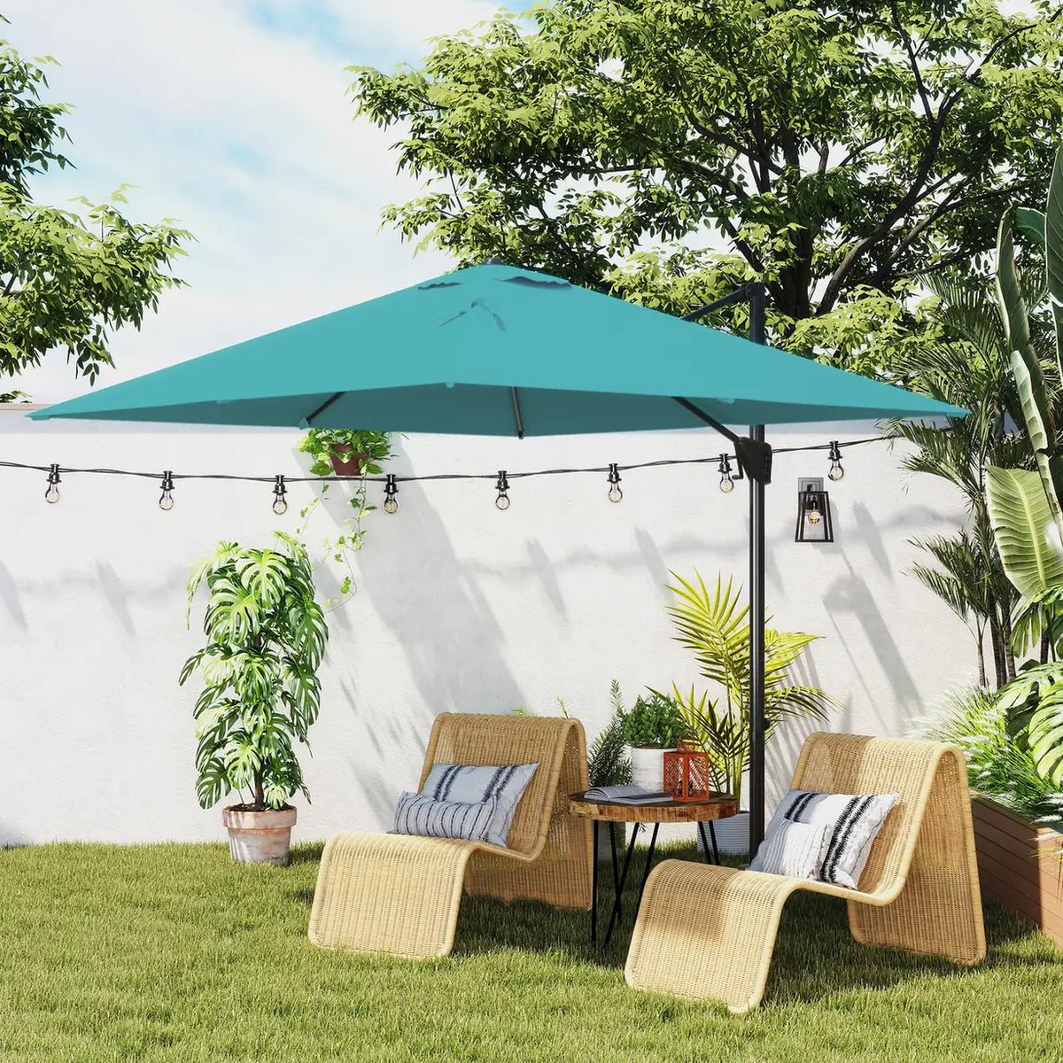 Outsunny Patio Offset Parasol Umbrella - Blue