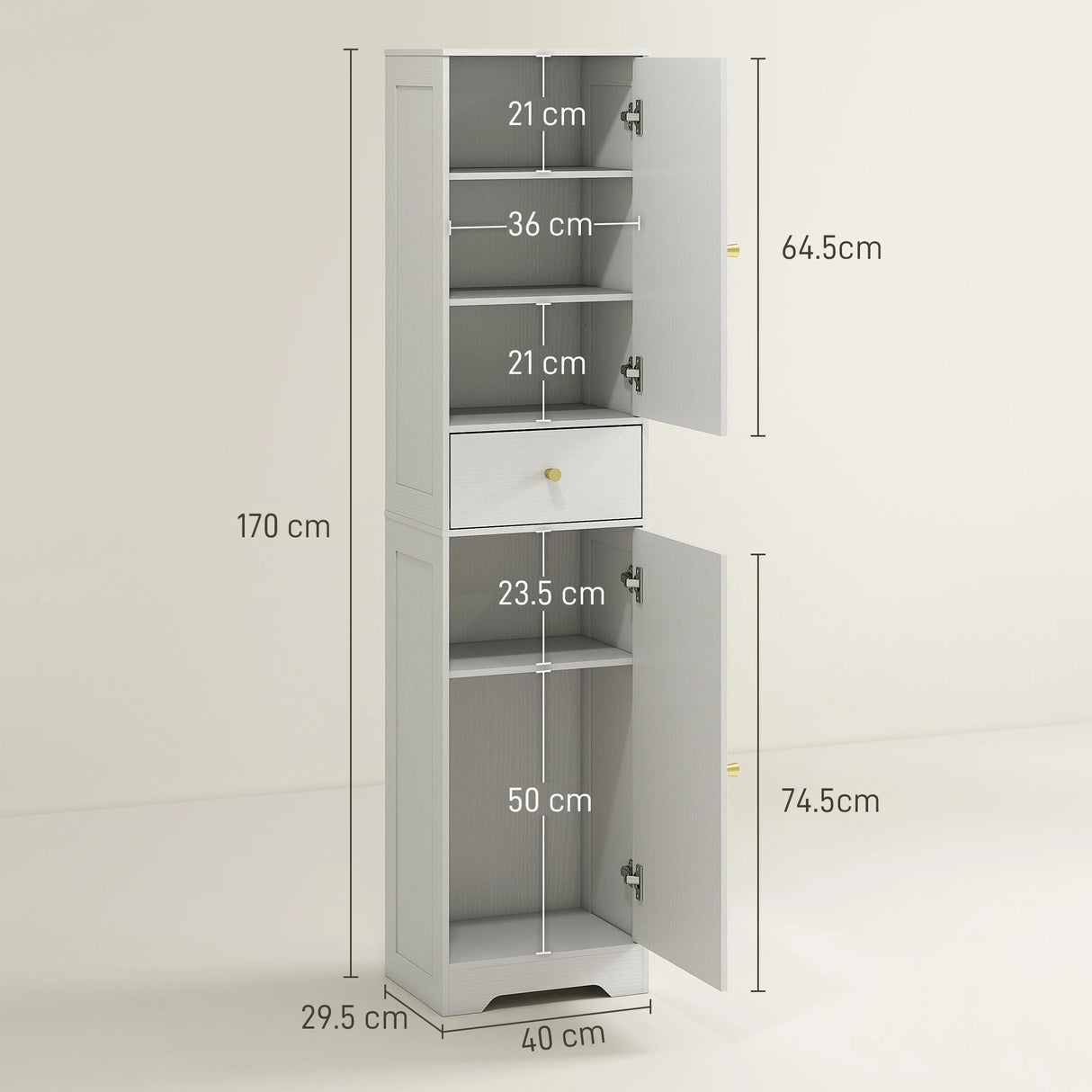HOMCOM Tall Bathroom Cabinet with Arched Doors - White