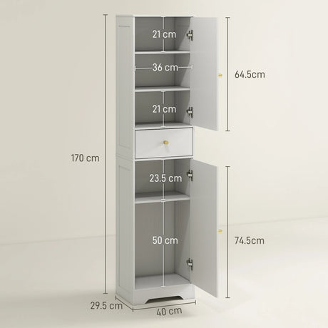 HOMCOM Tall Bathroom Cabinet with Arched Doors - White