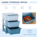 HOMCOM 3 Drawers Plastic Storage Units, 3 Tier Kids Storage Units, Children Toy Chest for Nursery, Playroom, Bedroom, Blue