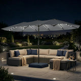 Outsunny Patio Umbrella Double-Sided Outdoor Umbrella with Solar Lights Base, Grey