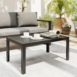 Outsunny Outdoor Side Table, Rectangular Patio Coffee Side Table with Steel Frame and Slat Tabletop for Garden, Balcony, Grey