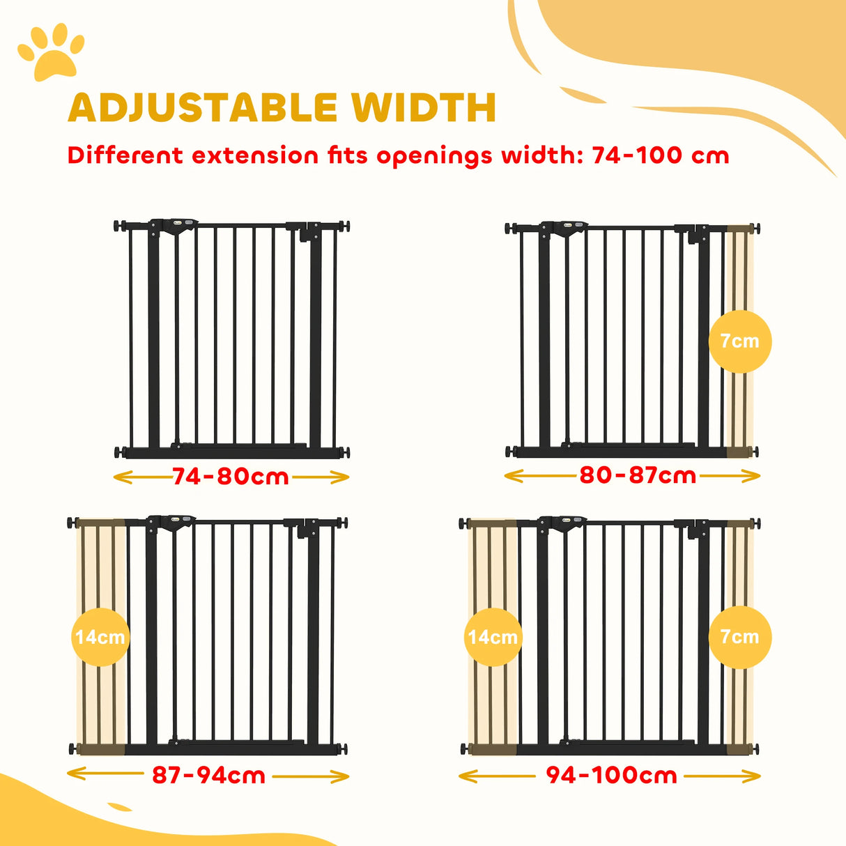 PawHut Adjustable Safety Gate w/ Two Extensions, Four Adjustable Screws, Black