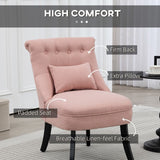 HOMCOM Fabric Single Sofa Dining Chair Tub Chair Upholstered W/ Pillow Solid Wood Leg Home Living Room Furniture Pink