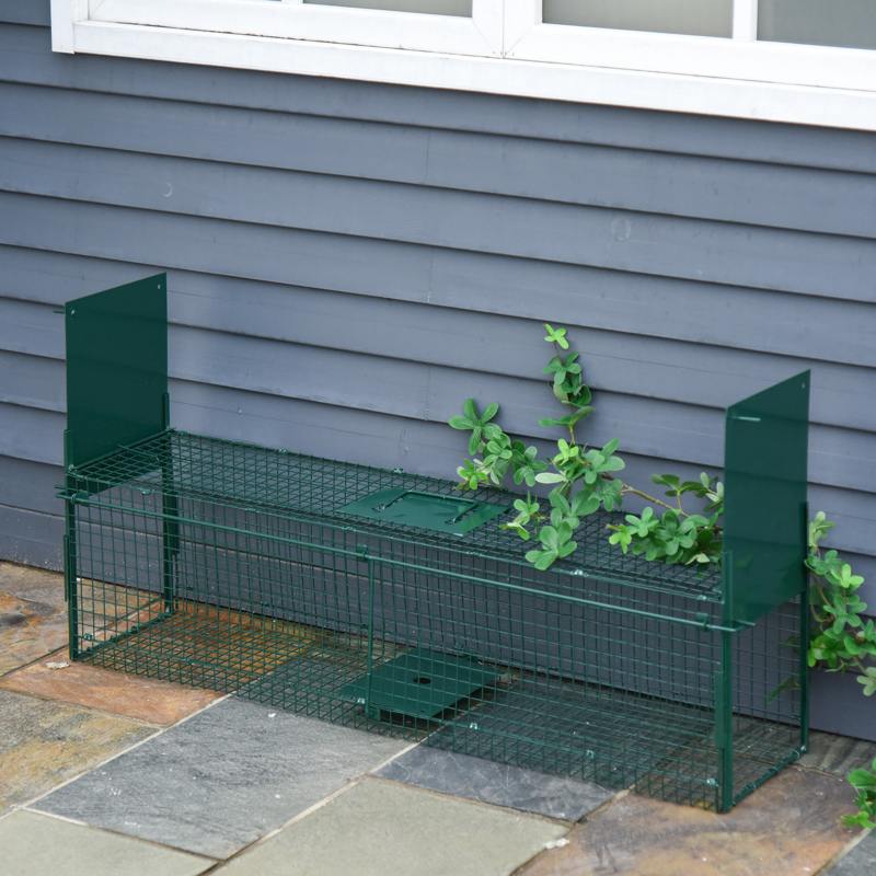 PawHut Two-Door Live Trap for Small Animals, Animal Trap for Rat, Mice - Dark Green