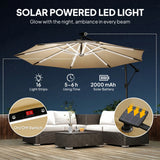 Outsunny 3 m Garden Cantilever Parasol with LED Solar Light, Round Overhanging Umbrella with 360 Rotation, Cover, Khaki