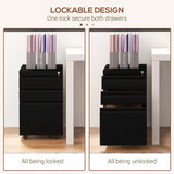 Vinsetto 3-Drawer Filing Cabinet with Lock, Mobile Steel File Cabinet for A4, Legal and Letter Size, Under Desk Drawers with Pre-Assembled Body for Home Office, 37 x 43.5 x 60 cm, Black