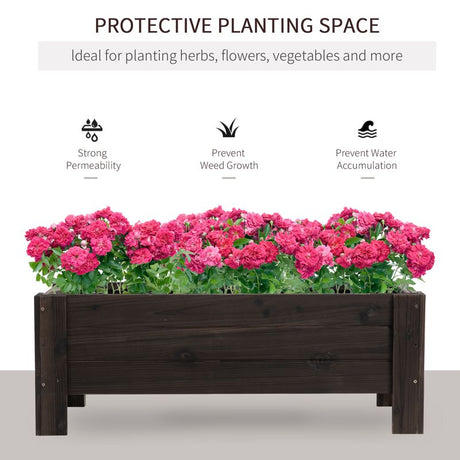 Outsunny 58L Garden Raised Bed Planter Grow Containers for Outdoor Patio Plant Flower Vegetable Pot Fir Wood, 100 x 36.5 x 36 cm, Carbonized Colour