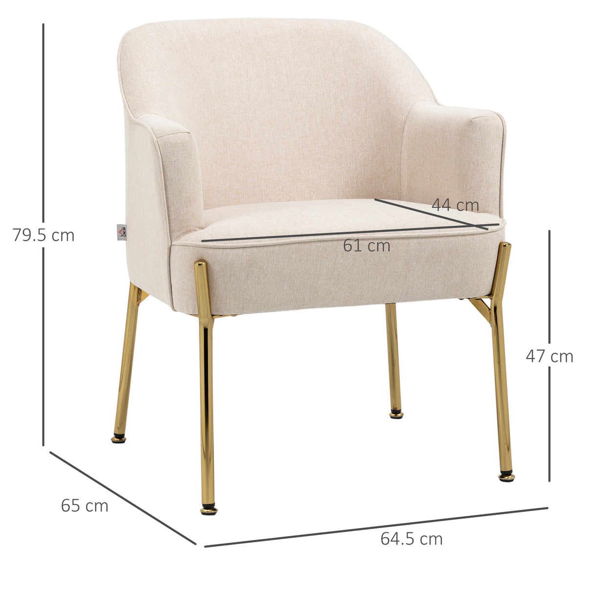HOMCOM Accent Chair, Living Room Armchair, Vanity Chair with Gold Plating Metal Legs and Soft Padded Seat for Bedroom and Caf, Set of 2, White
