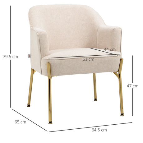 HOMCOM Accent Chair, Living Room Armchair, Vanity Chair with Gold Plating Metal Legs and Soft Padded Seat for Bedroom and Caf, Set of 2, White
