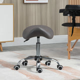 HOMCOM Cosmetic Stool 360 Rotate Height Adjustable Salon Massage Spa Chair Hydraulic Rolling Faux Leather Saddle Stool, Grey