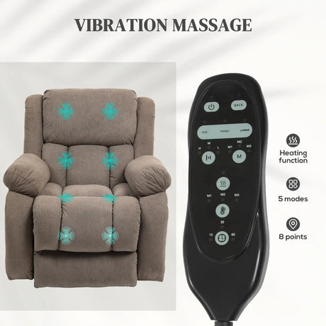 HOMCOM Recliner Armchair Lift Chair, Electric Recliner Chair with Vibration Massage and Heat, Wide Seat, USB Port, Light Brown