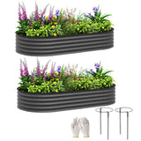 Outsunny Set of Two 181 x 93cm Steel Planters - Dark Grey