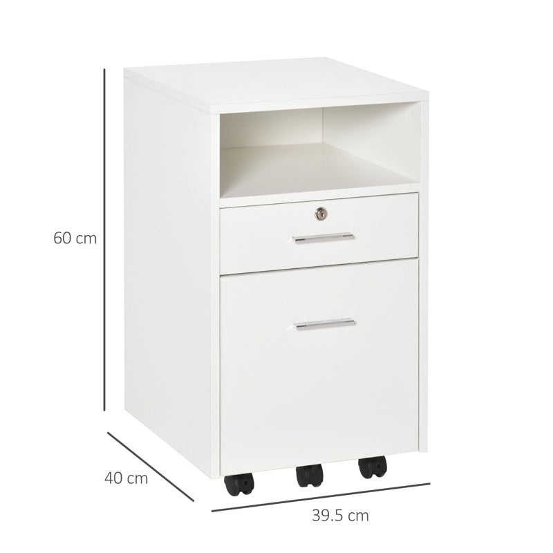 Vinsetto Lockable Two-Drawer Filing Cabinet, with Wheels - White