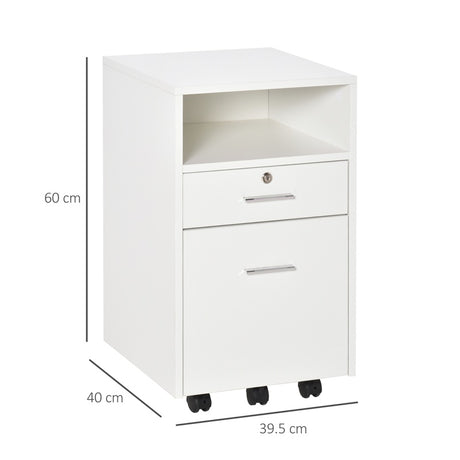 Vinsetto Lockable Two-Drawer Filing Cabinet, with Wheels - White