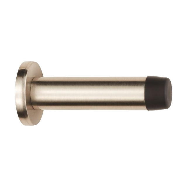 WALL MOUNTED CYLINDER DOORSTOP WITH ROSE - SATIN NICKEL - 64MM - EACH