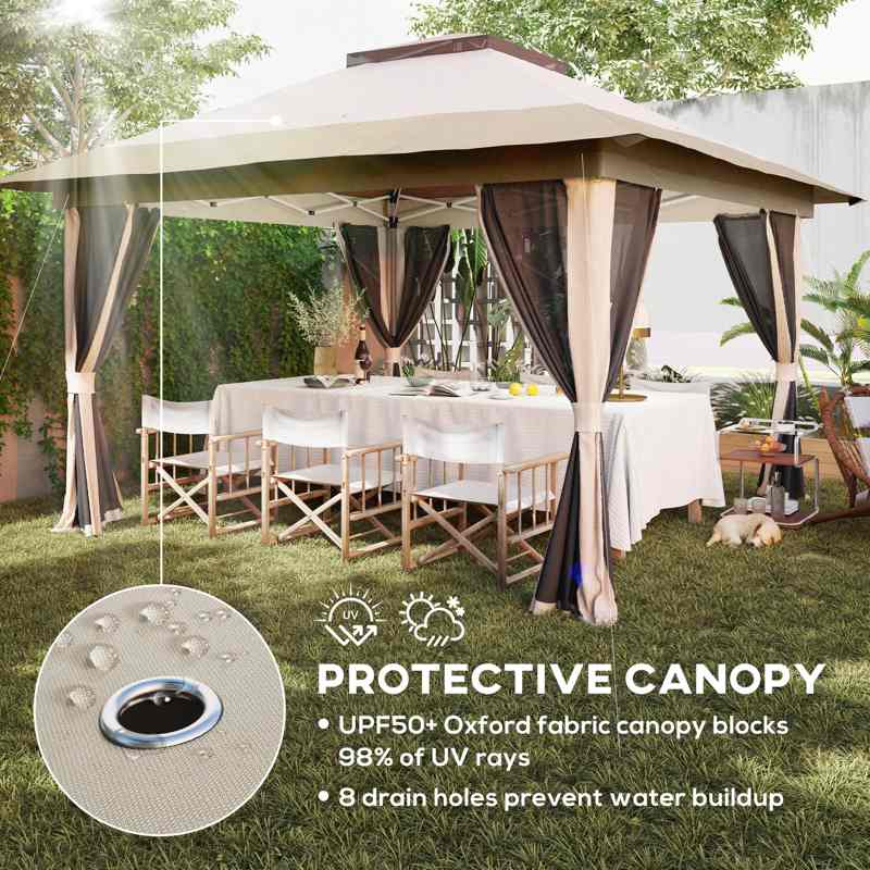 Outsunny 3.6 x 3.6m Pop-Up Gazebo, with Accessories - Beige