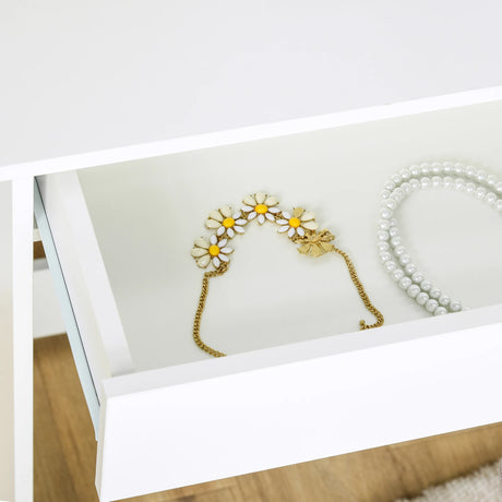 HOMCOM Modern Dressing Table Writing Desk W/ Mirror, Big Drawers, 2-Tier Open Shelf For Home Bedroom White