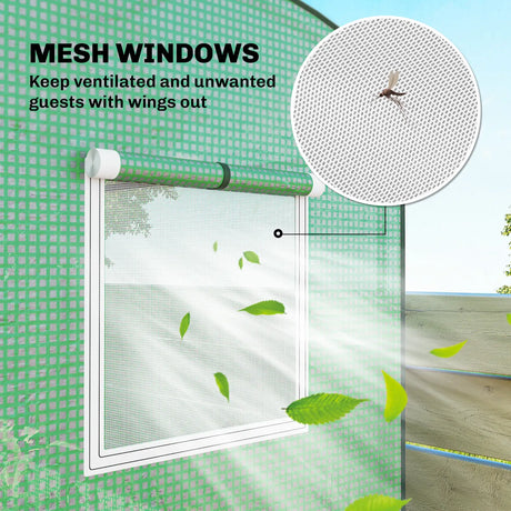 Outsunny Mini Greenhouse, Garden Tomato Growhouse with Roll-Up Door and 2 Mesh Windows, PE Cover, 200 x 75 x 188 cm, Green
