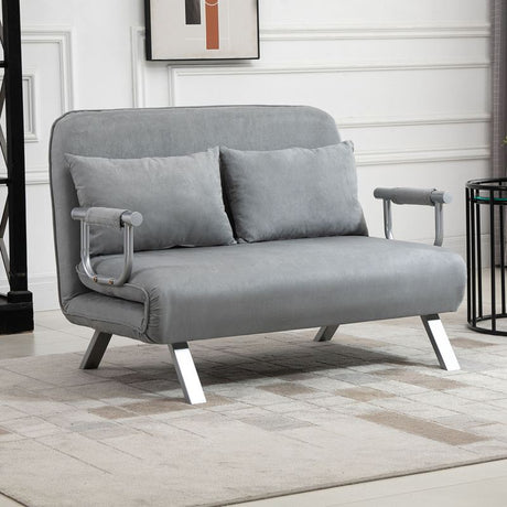 HOMCOM Two-Seater Click-Clack Sofa Bed - Light Grey