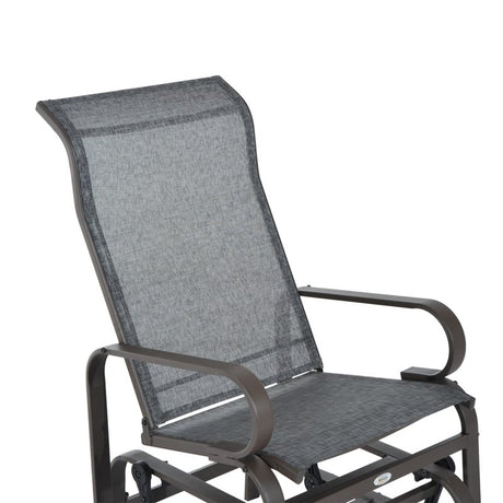 Outsunny Outdoor Gliding Rocking Chair with Sturdy Metal Frame Garden Comfortable Swing Chair, Grey & Brown