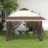 Outsunny 3.6 x 3.6 m Pop up Gazebo with Netting, Height Adjustable Party Tent Instant Canopy Sun Shade Shelter, Khaki