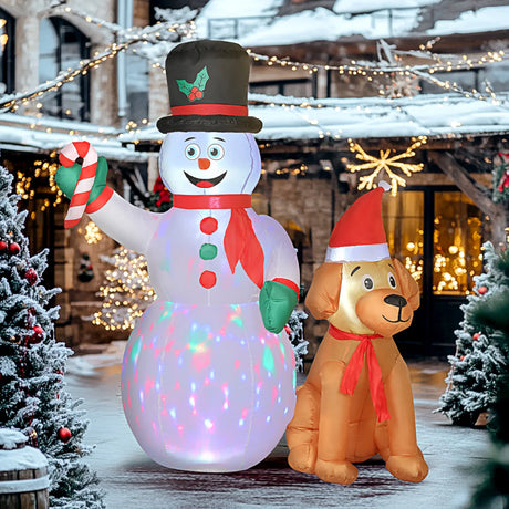Outsunny 6FT Christmas Inflatables Snowman & Dog with Built-in LED Lights and Flashing Light, Blow Up Christmas Inflatable Decoration for Indoor Outdoor Decor, Garden