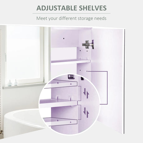 HOMCOM 80 x 15 cm Double Door Bathroom Mirror Cabinet - White