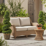 HOMCOM Set of 2 Artificial Plants, Topiary Spiral Boxwood Trees with Pot, for Home Indoor Outdoor Decor, 90cm