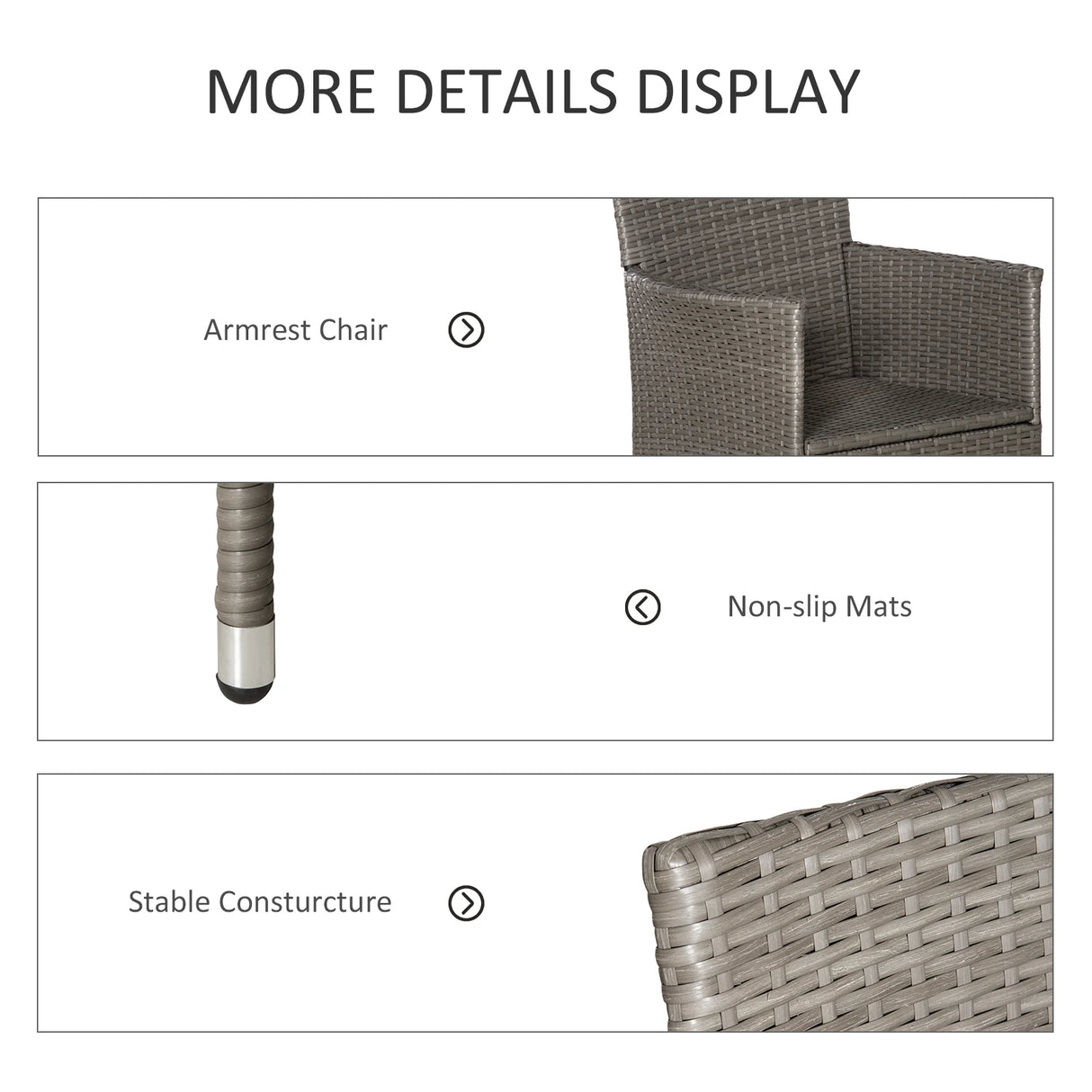 Outsunny 2 Pieces Outdoor PE Rattan Dining Chairs Set with Cushion, Garden Armchair with Armrests, High Backrest, Metal Frame Patio Wicker Furniture, Grey