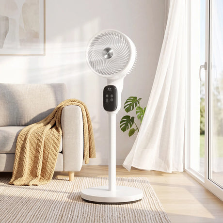 HOMCOM 20 dB Silent Standing Fan for Bedroom, 39in Pedestal Fan with Remote, Oscillating, 8 Speeds, Adjustable Height, White