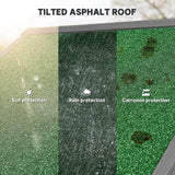 Outsunny Wooden Garden Shed, Utility Outdoor Small Shed with Lockable Double Doors, Shelves and Roof Hatch, Grey