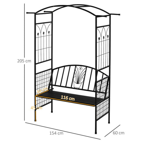 Outsunny Steel Frame Outdoor Garden Arch w/ 2-Seater Bench Flower Climber Black